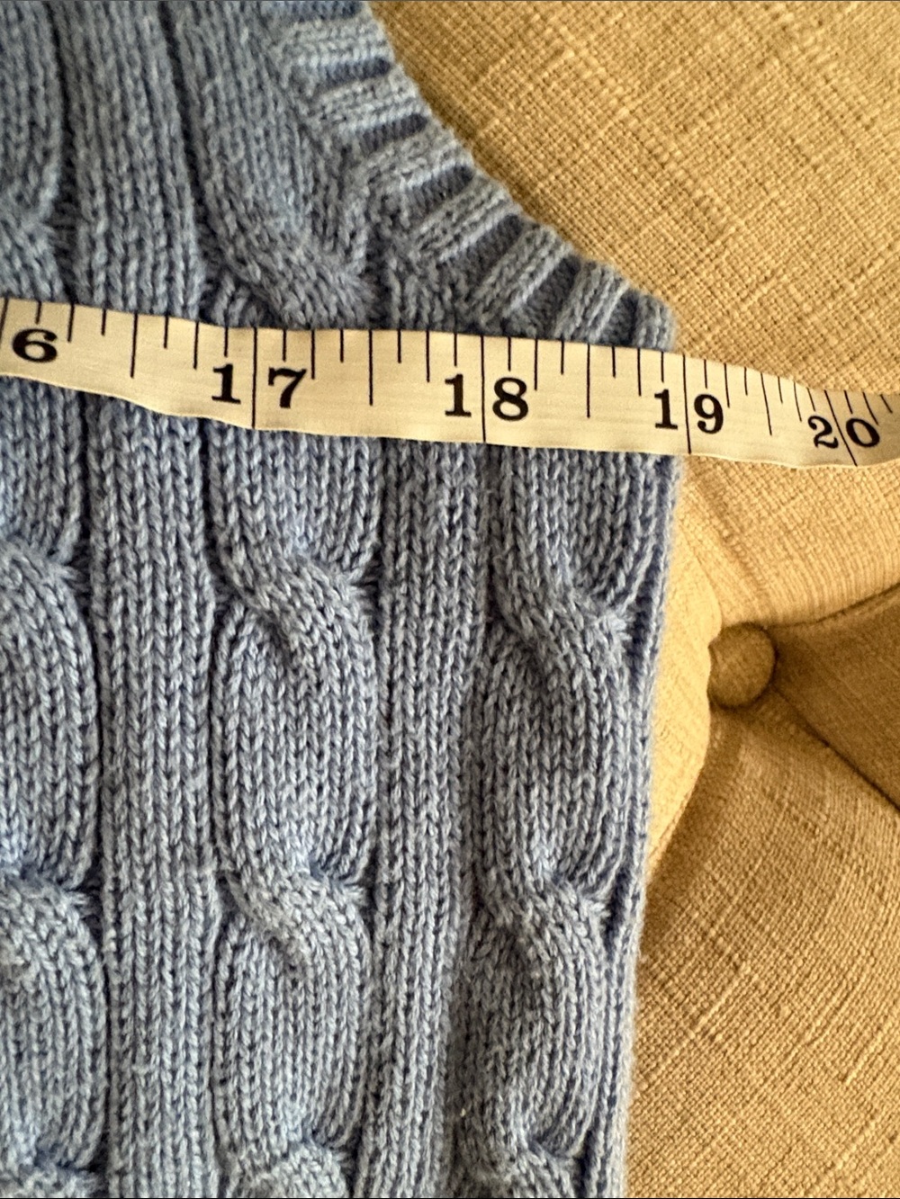 Polo by Ralph Lauren Light Blue Cable Knit V-Neck Sweater Vest with Yellow Pony - Picture 4 of 6